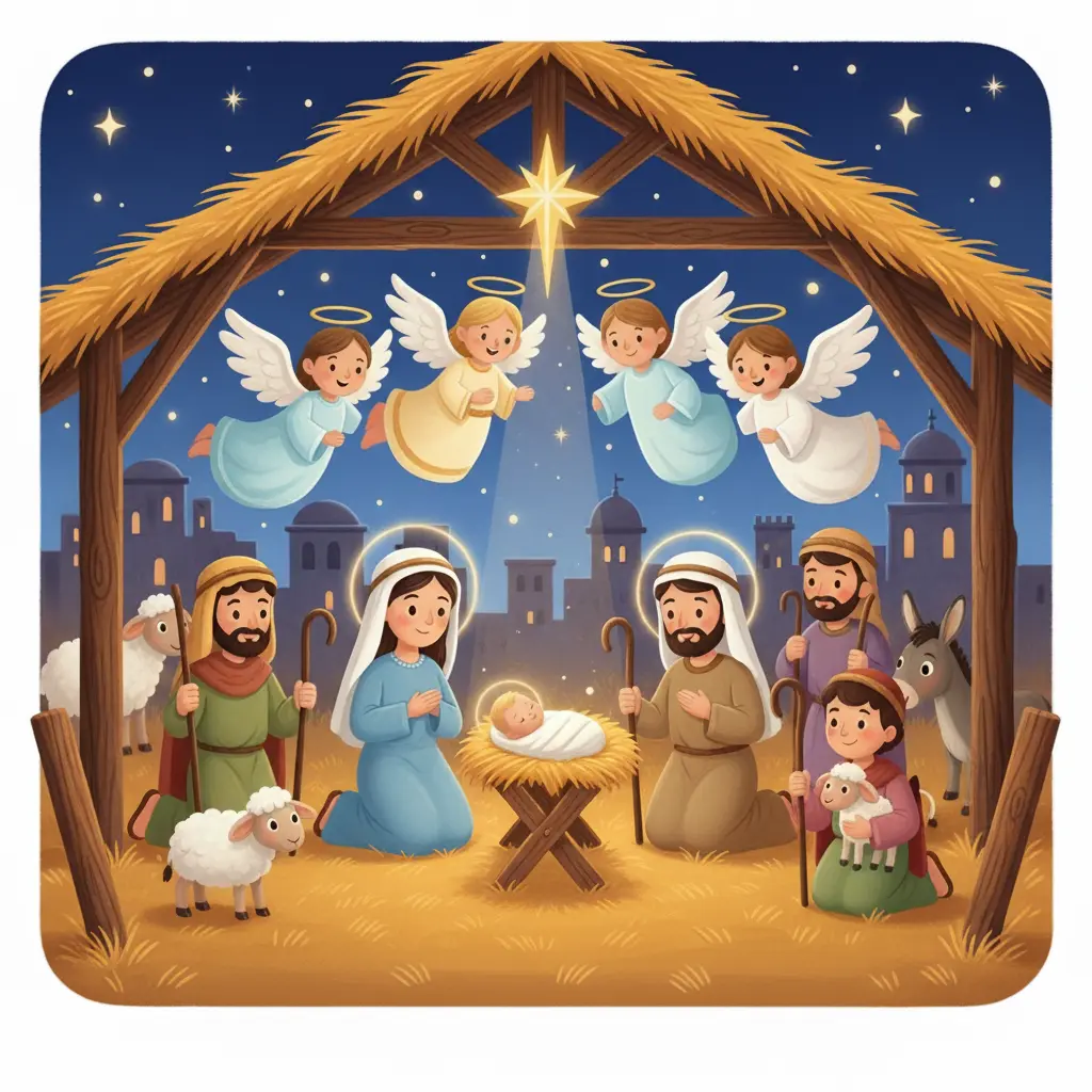 The wise man, Mary and Joseph with Jesus after the birth of Jesus Christ.