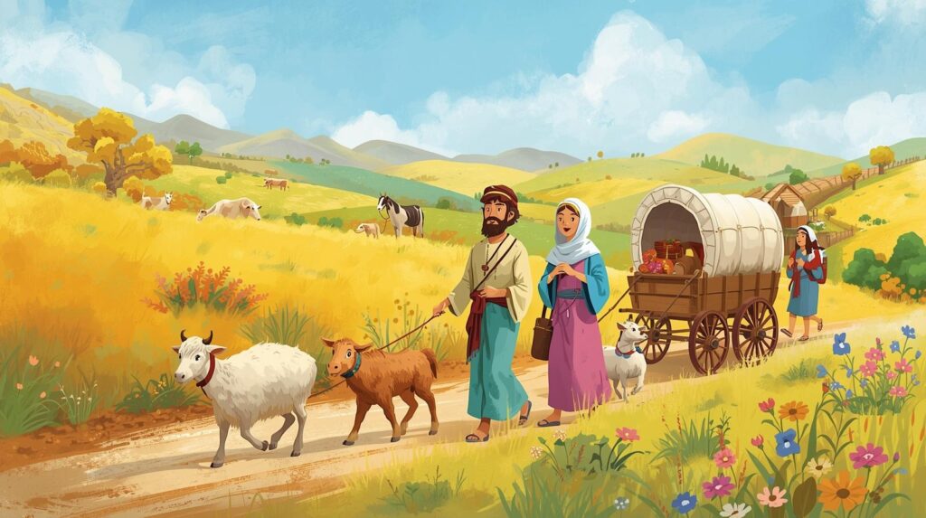 Before Isaac is born, Abraham and Sarah are on the way to Canaan from the Chaldeans.